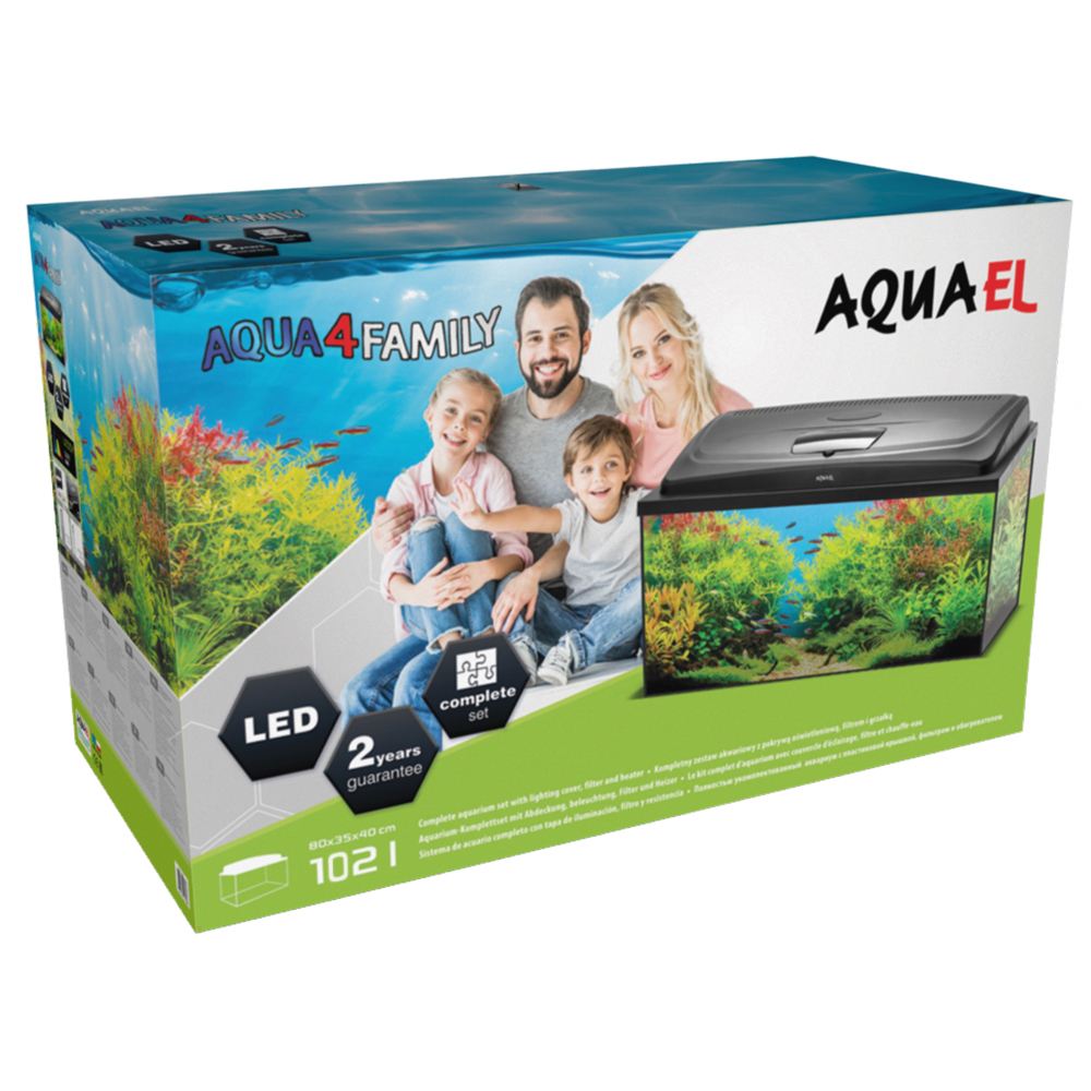  AQUAEL Аквариум AQUA4 FAMILY 80 D&N 102л фигурный 80х35х40см. Комплектация: крышка свет LTSunny 1х14Вт D&N фильтр FAN 2 plus нагреватель Fix 2 100W подложка. (Польша), 124266