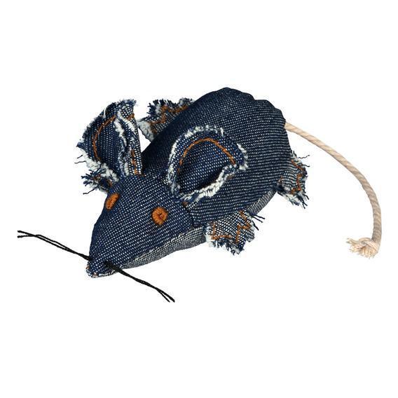 Игрушка д/кошек  Мышь джинс., 10 см, ткань, синий, Ф-45587