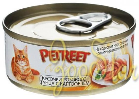 Petreet влажный корм для взрослых кошек всех пород, кусочки розового тунца с картофелем 70 гр, 1000100825
