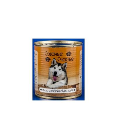 Собачье Счастье влажный корм для взрослых собак всех пород, птица и потрошки в желе 750 гр, 9001001001
