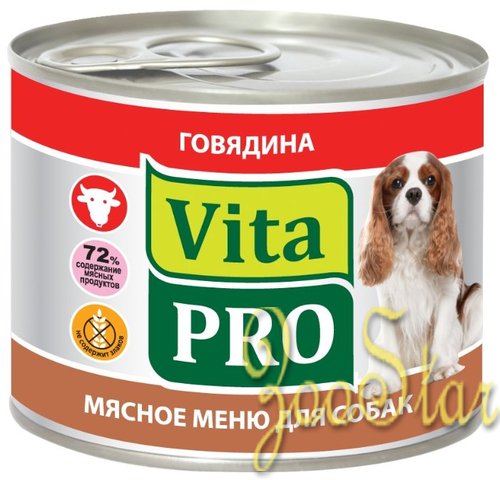 VitaPRO влажный корм для взрослых собак всех пород, говядина 200 гр, 100100414
