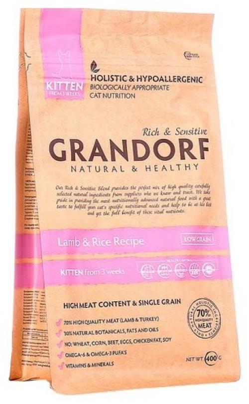 Grandorf Kitten корм для котят всех пород, ягненок и рис 400 гр