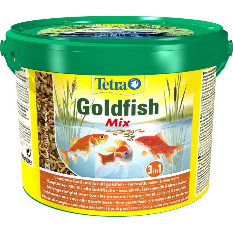 Корм для золотых рыб Tetra Pond Goldfish Mix 10 л, кормовая смесь: хлопья, палочки, гаммарус