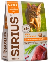 Sirius Сухой корм для стерилизованных кошек утка и клюква 91868 0,400 кг 60062