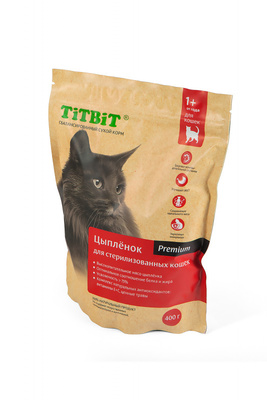 TiTBiT Сухой корм для стерилизованных кошек с мясом Цыпленка 9161, 0,400 кг