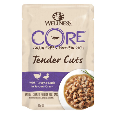Wellness CORE Паучи для кошек в виде нарезки, индейка с уткой в соусе 10664, 0,085 кг, 54024