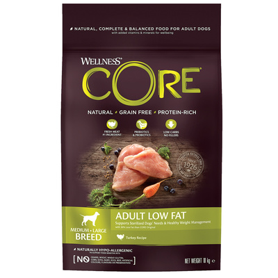 Wellness CORE Сухой корм для взрослых собак средних и крупных пород со сниженным содержание жира из индейки 10754 10 кг 54053