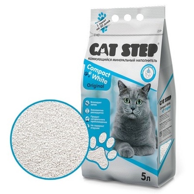 Cat Step Комкующийся минеральный наполнитель Compact White Original 5 л 20313008 | Compact White Original 4,2 кг 42620