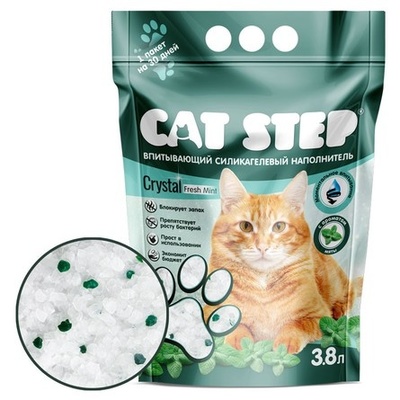 Cat Step Впитывающий  силикагелевый наполнитель Crystal Fresh Mint, 3,8 л 20363011, 1,765 кг, 42629