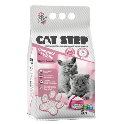 Cat Step Комкующийся минеральный наполнитель Baby Powder для котят Compact White, 5 л 20313013, 4,375 кг, 52680