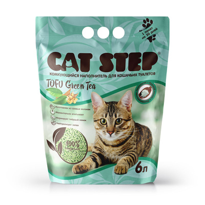 Cat Step Комкующийся растительный наполнитель Tofu Green Tea  6L | Cat Step Tofu Green Tea, 2,8 кг 
