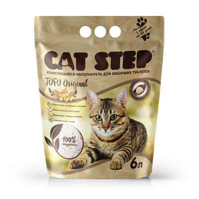 Cat Step Комкующийся растительный наполнитель Tofu Original 6L | Cat Step Tofu Original, 2,8 кг, 39513