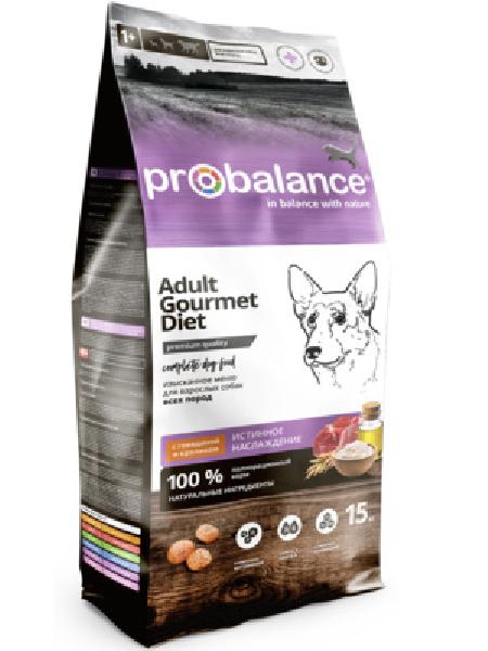 ProBalance Gourmet diet Adult Корм сухой для взрослых собак с говядиной и кроликом, 15 кг
