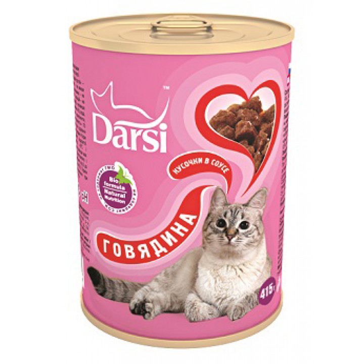 Darsi влажный корм для взрослых кошек, кусочки с говядиной 415 гр