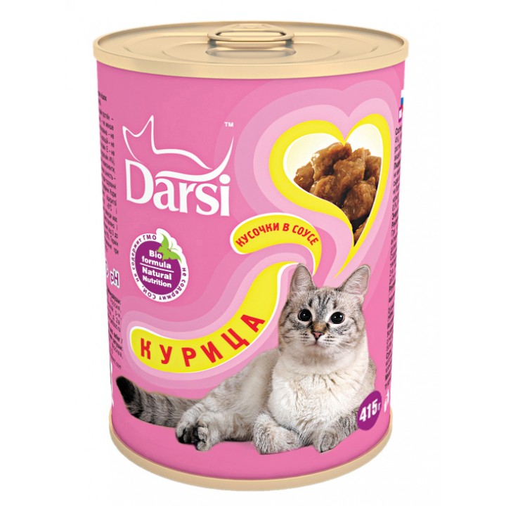 Darsi влажный корм для взрослых кошек, кусочки с курицей 415 гр