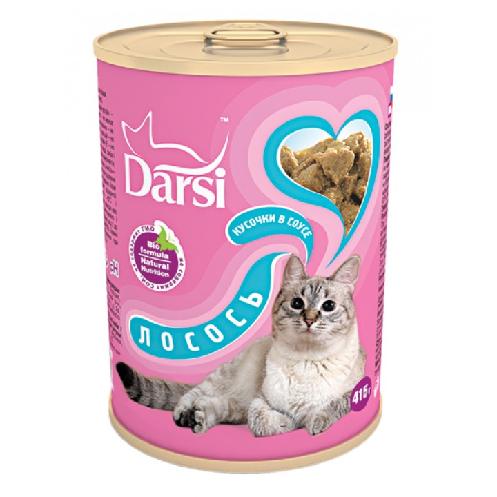 Darsi влажный корм для взрослых кошек, кусочки с лососем 415 гр