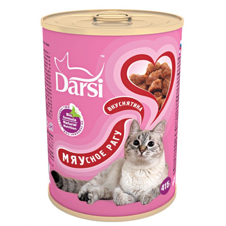 Darsi влажный корм для взрослых кошек, кусочки с мясным рагу 415 гр