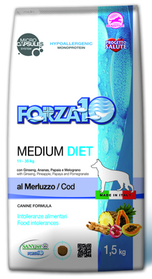 Forza 10 корм для взрослых собак средних пород при аллергии и пищевой непереносимости, треска 12 кг, 33001001200