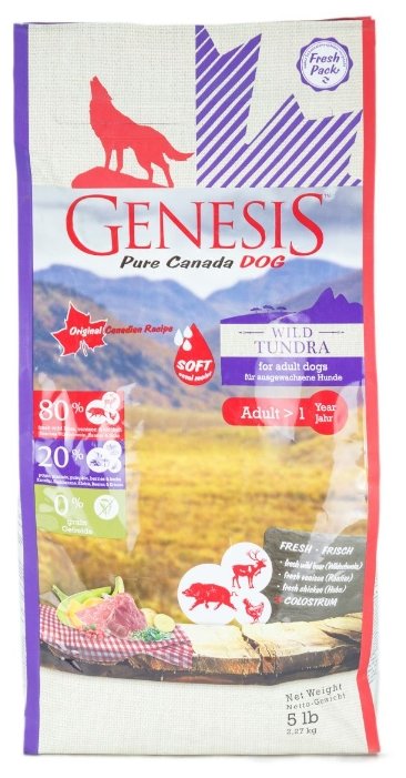 Genesis полувлажный корм для взрослых собак всех пород, мясо кабана, оленя и курицы 2,268 кг, 1200100926