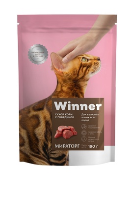 Winner Полнорационный сухой корм для взрослых кошек всех пород с говядиной 0,4 кг 