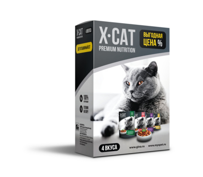 X-CAT ВИА Набор паучей для кошек (4 вкуса) , 0,340 кг