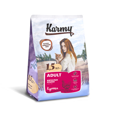 Karmy Сухой корм для взрослых кошек старше 1 года с курицей 73304 10,000 кг 41966, 24001001231