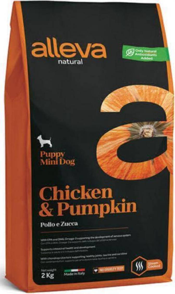 ALLEVA NATURAL DOG для собак Puppy Chicken & Pumpkin Mini  щенков с курицей и тыквой 0,8 кг 2011