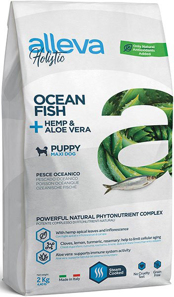 ALLEVA HOLISTIC DOG для собак Puppy/Junior Ocean Fish Maxi / с океанической рыбой, коноплей и алое вера 2кг 2288, 