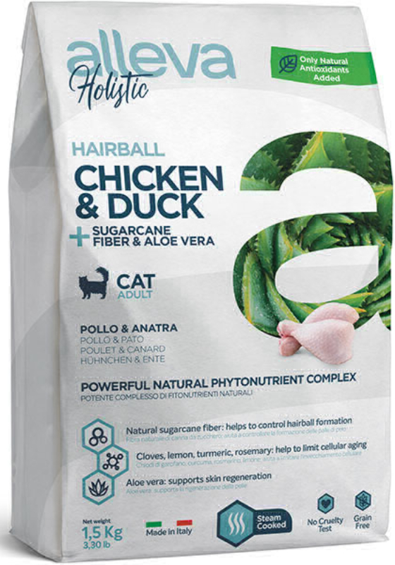 ALLEVA HOLISTIC CAT дк Hairball Adult Chicken & Duck  взрослых с курицей и уткой, волокнами сахарного тростника и алое вера 0,4 кг 2721