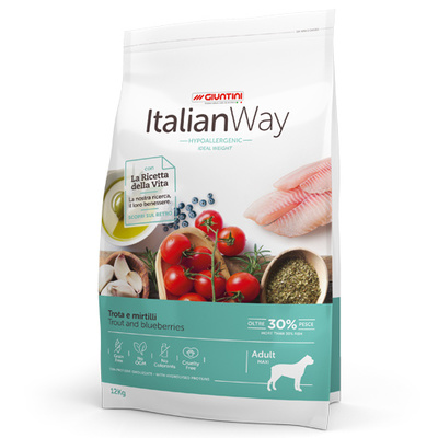 Italian Way Беззерновой корм для собак крупных пород со свежей форелью и черникой,контроль веса и профилактика аллергии (ITALIAN WAY MAXI IDEAL WEIGHT TROUTBLUEBERRY) DITWA19120 | Maxi Ideal Weight TroutBlueberry, 12 кг 
