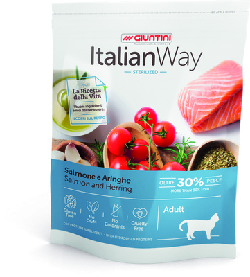 Italian Way Безглютеновый корм для стерилизованных кошек с лососем и сельдью (ITALIAN WAY STERILIZED SALMONHERRINGS) GITWA08080, 8 кг , 30001001256