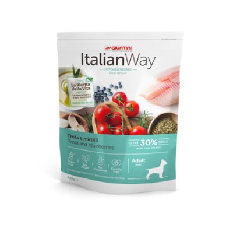 Italian Way Беззерновой корм для собак малых пород со свежей форелью и черникой,контроль веса и профилактика аллергии (ITALIAN WAY MINI IDEAL WEIGHT TROUTBLUEBERRY) DITWA22048 | Mini Ideal Weight TroutBlueberry, 0,8 кг 