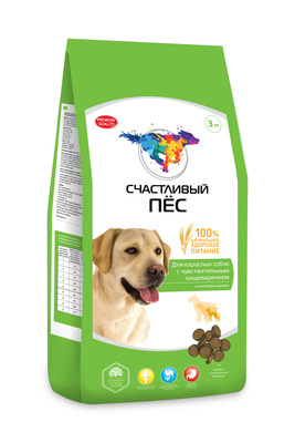 Счастливый пес ВИА Сухой корм для взрослых собак с чувствительным пищеварением с ягненком и рисом 86745, 3,000 кг