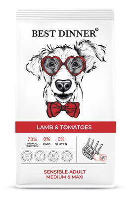 Best Dinner Сухой корм для собак мелких пород склонных к аллергии и проблемам с пищеварением с ягненком и томатами Adult Sensible Mini Lamb & Tomatoes 75022, 10 кг, 54541, 12001001263