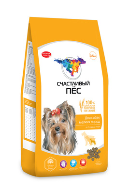Счастливый пес ВИА Сухой корм для собак мелких пород от 1 года до 7 лет с ягненком и рисом 86769, 2,000 кг