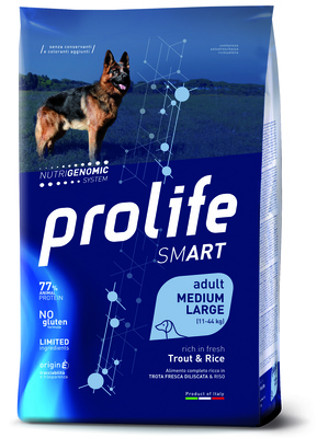Prolife ВИА Сухой корм для собак Smart Adult Medium/Large Форель и Рис ZCD34693, 2,500 кг, 35001001264