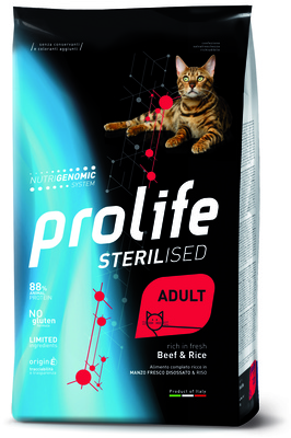 Prolife ВИА Сухой корм для кошек Sterilised Adult Говядина и Рис ZCD35775, 0,400 кг, 17001001265