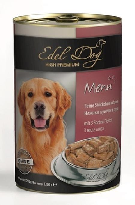 Edel Dog Нежные кусочки в соусе  (3 вида мяса) для крупных пород, 0,400 кг