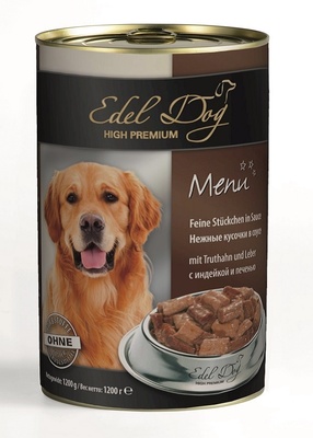 Edel Dog Нежные кусочки в соусе  (индейка печень) для крупных пород, 0,400 кг