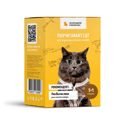 Smart Cat паучи Набор паучей 5+1 в подарок для взрослых кошек и котят: кусочки курочки в нежном соусе 52543 0,510 кг 52543