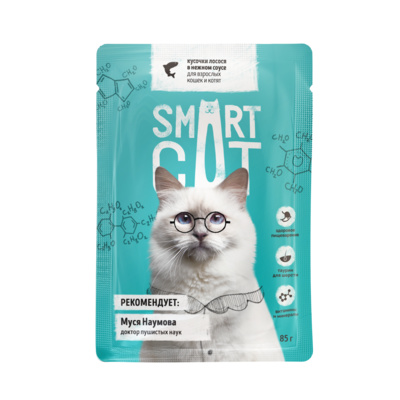 Smart Cat паучи Паучи для взрослых кошек и котят кусочки лосося в нежном соусе 0,085 кг 37040, 8001001282