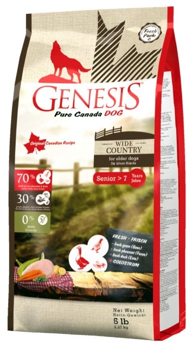Genesis корм для пожилых собак всех пород, мясо гуся, фазана, утки и курицы 2,268 кг