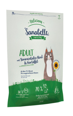 Bosch Sanabelle корм для взрослых кошек всех пород, деликатное пищеварение, мясо бычков и картофель 2 кг, 6001001325