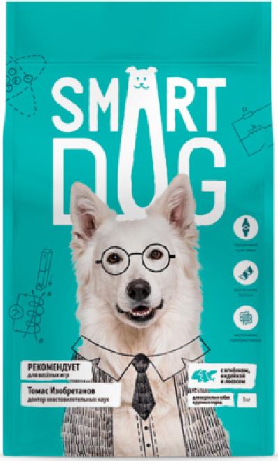 Smart Dog сухой корм Для взрослых собак крупных пород с ягнёнком, лососем, индейкой, 12,000 кг, 55710, 55710