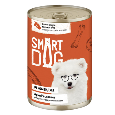 Smart Dog консервы Консервы для взрослых собак и щенков мясное ассорти в нежном соусе 22ел16 43748, 0,85 кг 