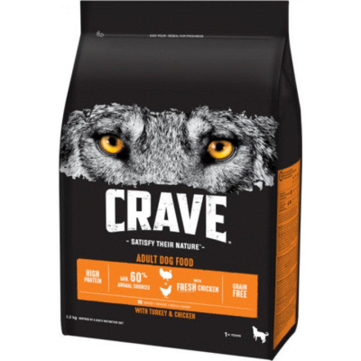 Crave Сухой корм для взрослых собак с курицей и индейкой 7 кг 49240