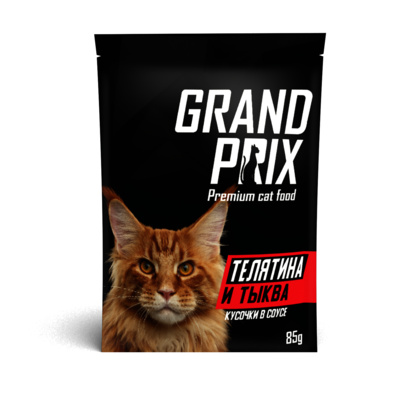 Grand Prix Паучи для кошек кусочки в соусе телятина и тыква 00-00000295 0,085 кг 54105, 2001001362