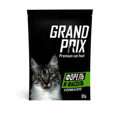 Grand Prix Паучи для кошек кусочки в соусе форель и фасоль 00-00000296 0,085 кг 54106