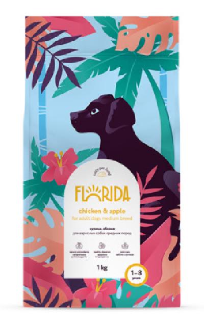 FLORIDA Сухой корм для взрослых собак средних пород с курицей и яблоком 1 кг 53921