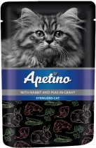 Apetino Sterilized пауч д/стерилизованных кошек Кролик и горошек в соусе 85г, 100741, 3001001376